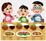 イラスト：家族全員で楽しくご飯を食べている様子
