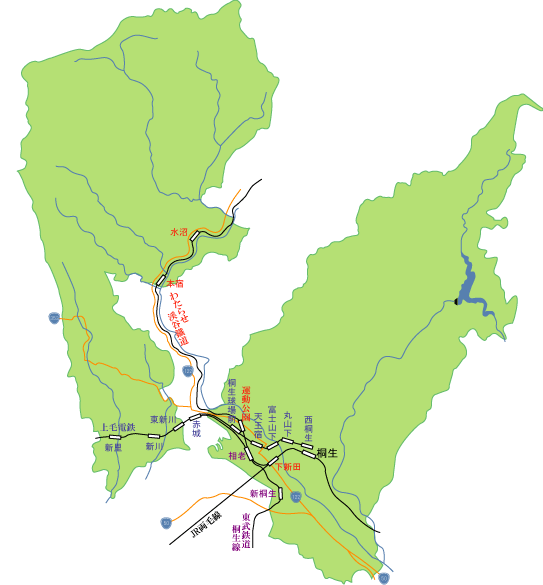 地図：桐生市の鉄道