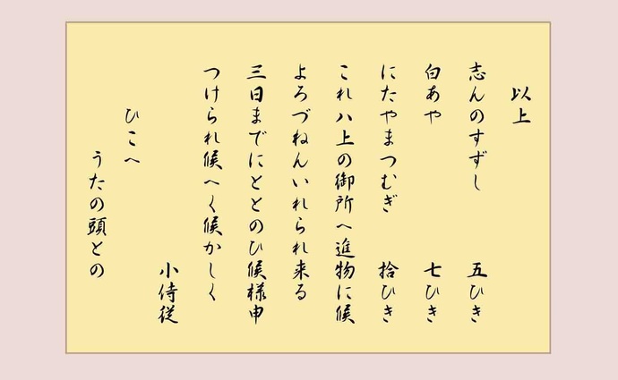 画像：仁田山紬注文書の読み下し文