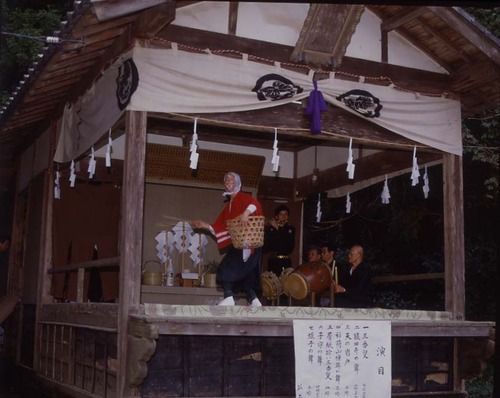 写真：神楽殿で神楽を踊っている様子