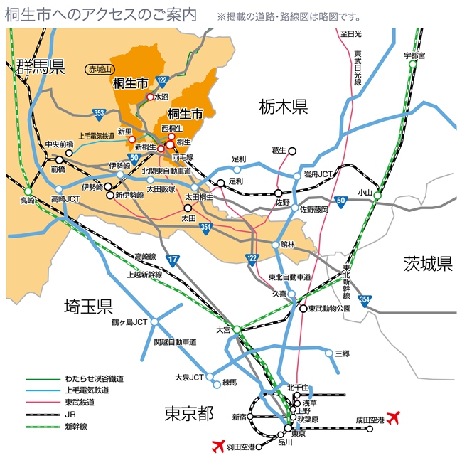 画像：桐生市への交通アクセスのご案内