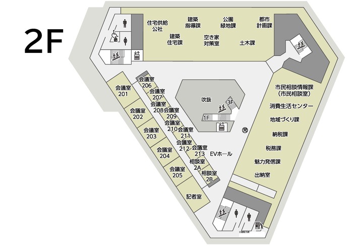画像：桐生市役所本庁舎2階平面図