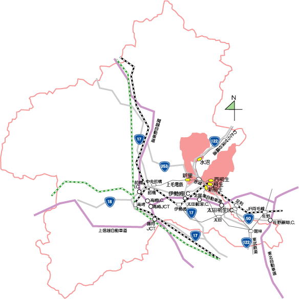 イラスト：交通アクセス地図（県域）