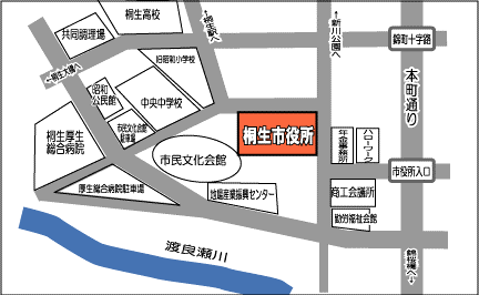 イラスト：桐生市役所の地図