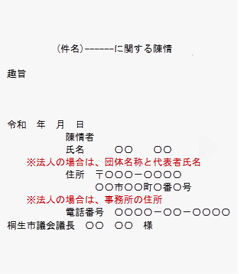 図：陳情書の書き方例