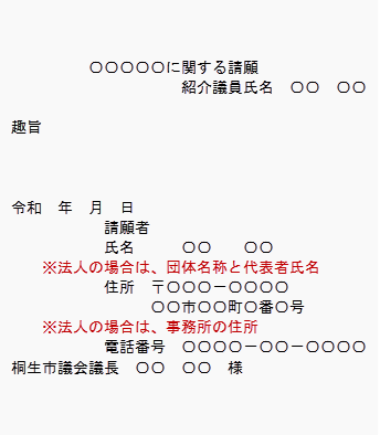 図：請願書の書き方例