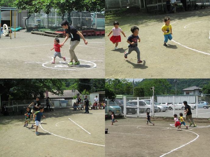 園児と宮木園長とのかけっこの写真