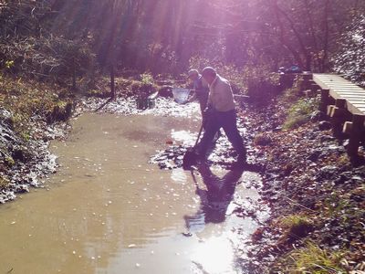 写真:イトトンボの沼の一つで泥だし作業