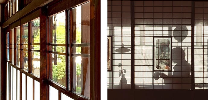 写真：和ガラスの窓、障子の二枚横並び