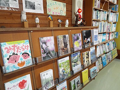 写真:絵本、雑誌いろいろ並ぶ本棚