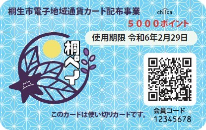 桐生市電子地域通貨カード配布事業　5000ポイント　使用期限　令和6年2月29日　このカードは使い切りカードです。