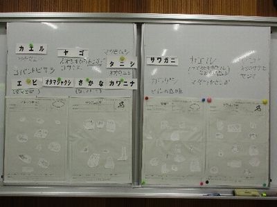 写真:子供が作成したスケッチを見て比べっこ