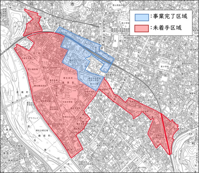 桐生駅裏土地区画整理事業区域図