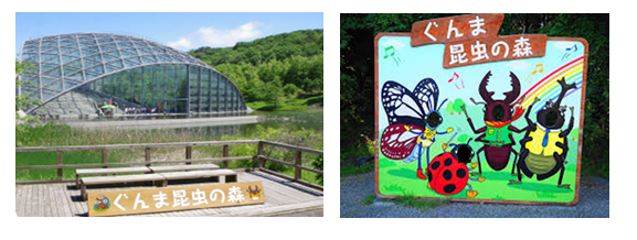 画像:昆虫の森内の施設と顔はめパネル