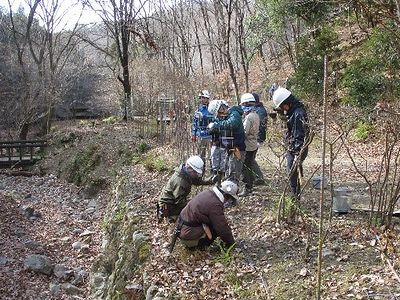写真：沢と園路の間の柵