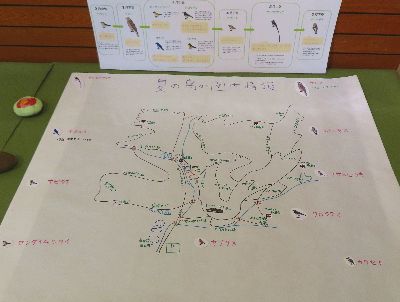 写真:大きい園内の地図が書いてあり、鳥の情報を書き込む用紙