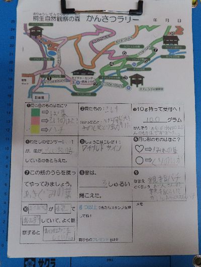写真:かんさつラリーの用紙に書き込んである様子