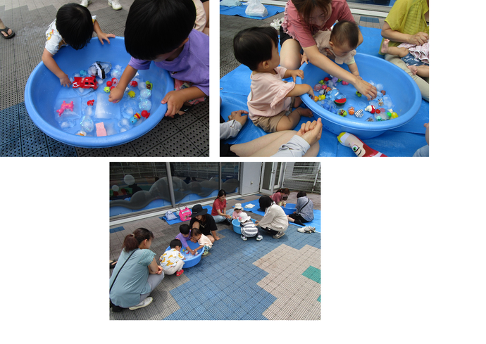 写真:氷を触って遊ぶ様子
