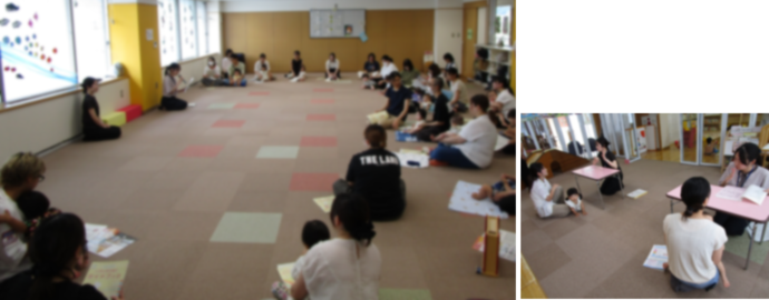 写真:保育園・幼稚園・認定こども園についての説明を聞く様子