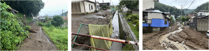 豪雨被害を受けた被災地の写真
