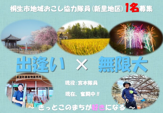チラシ:桐生市地域おこし協力隊員(新里地区)1名募集 出逢い×無限大